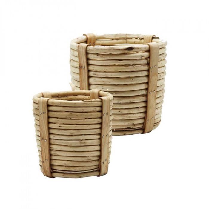 2 Cache-Pots pour Plantes D.16/19cm - Décoration Intérieur Maison - Pot de Fleur / Panier de Rangement Rotin Tressé Naturel - LIRIA