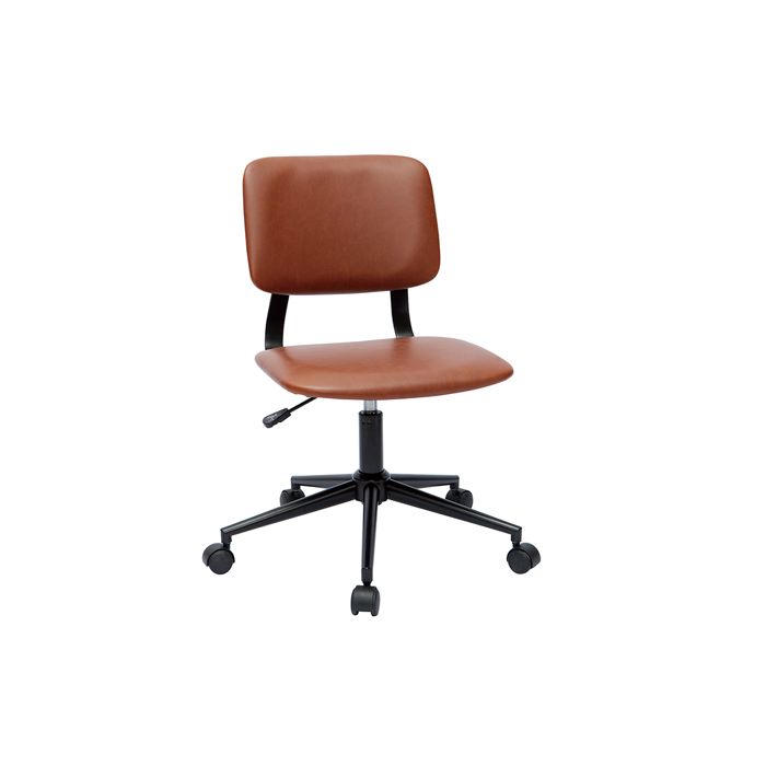 chaise de bureau vintage marron lab - miliboo - assise pivotante et réglable en hauteur - roulettes en nylon