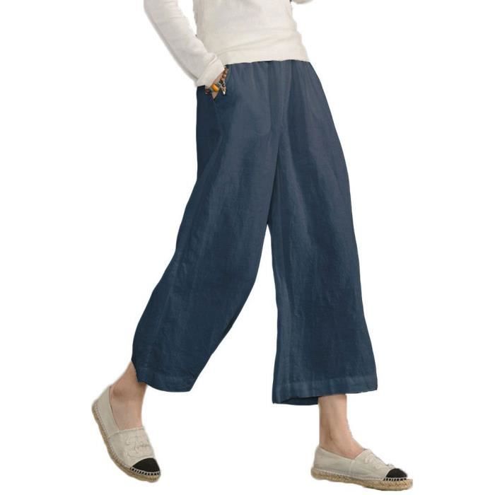 Flicker service director Minetom Pantalon Large à jambes et Fluides pour Femmes Confortable  Elastiqué Grande Taille 3-4 Longue Coton Lin Marine - Cdiscount  Prêt-à-Porter