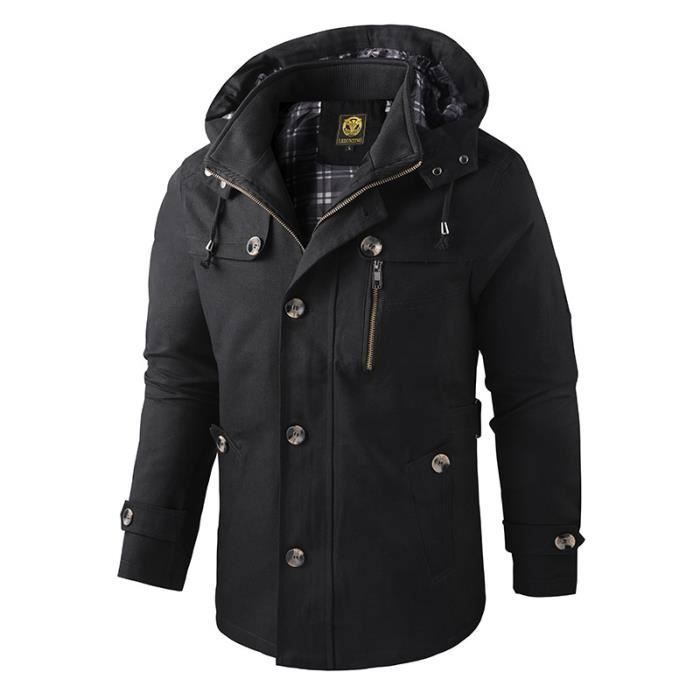 Parka Homme Mi Longues A Capuche Amovible Style Cargo Noir Noir Cdiscount Pret a Porter