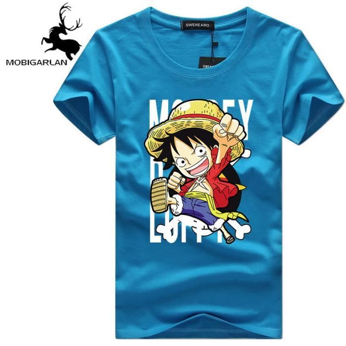 T shirt Homme de Marque Luxe ONE PIECE Luffy imprime tee shirt Vetement Masculin Bleu Cdiscount Pret a Porter