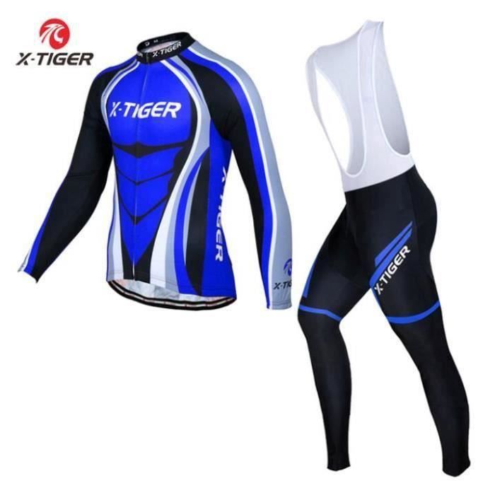 Tenue Cyclisme Homme Maillot VTT + Pantalon Cycliste Rembourré 3D Gel  Ensemble Velo Manches Longues Equipe Pro