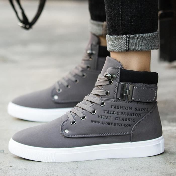 Baskets Montantes Toile Homme Gris Chaussures de Skate