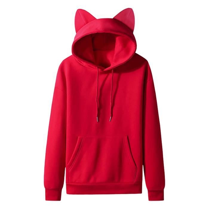 Hommes Casual Pull Solid Oreilles De Chat A Capuche Polaire Poche Sweat A Capuche rouge Rouge Cdiscount Pret a Porter
