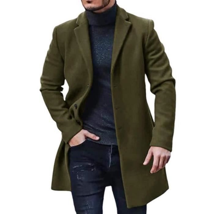 Manteau Homme Pardessus Veste Mi long Caban Chaud Automne Hiver Vert Vert Cdiscount Pret a Porter