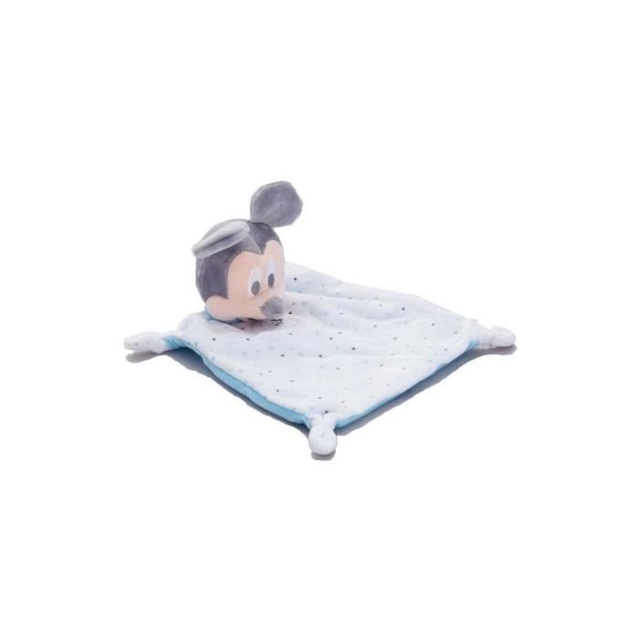 Doudou Mickey Plat Bleu Et Blanc Etoile 17 X 18 Cm Peluche Disney