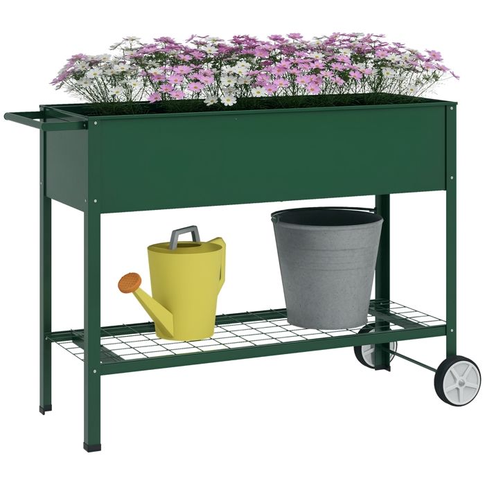 Jardinière sur pieds potager - Outsunny - étagère 2 roues insert dirrigation bac à fleurs légumes - métal - 109x44x80cm - vert
