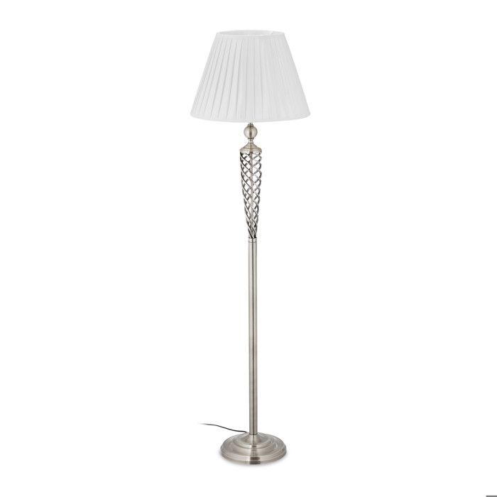 Relaxdays Lampadaire style antique abat-jour tissu pied décoratif en métal E27 HxD : 157x42 cm argenté/blanc