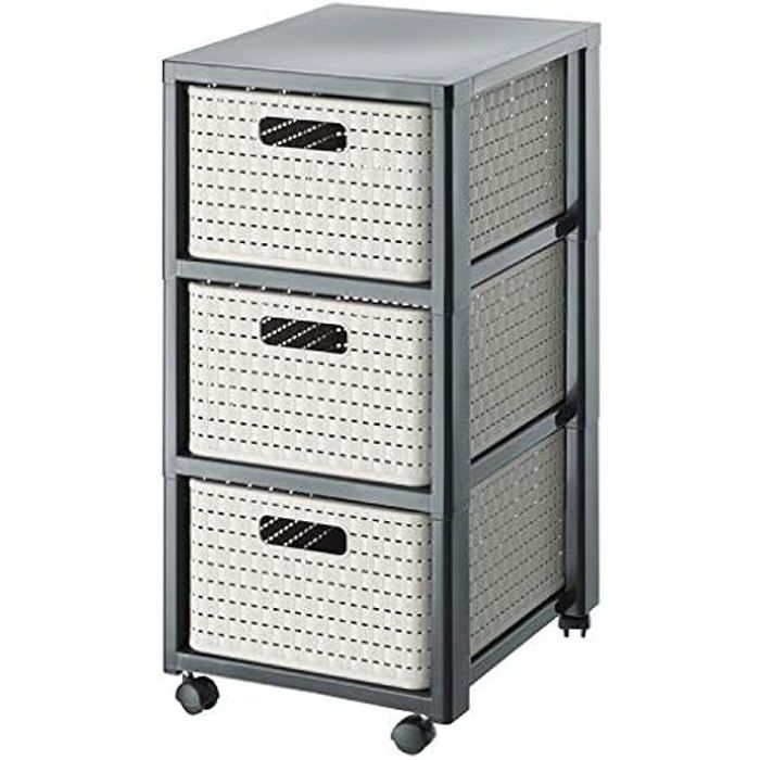 Conteneur à roulettes - ROTHO - Country - 3 tiroirs - Plastique sans BPA - Cappuccino