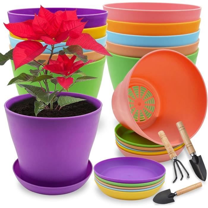 EASYKEENECOM Lot 12 Dessous De Pot De Fleurs Ronds Plastique Avec Étiquettes - Protection Sol Intérieur Extérieur