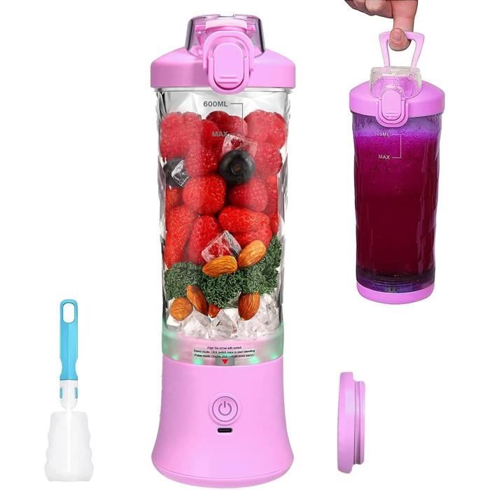 Blender Portable 650 Ml Rechargeable USB-C - 20 000 Tr/min, 6 Lames, Pour Smoothies, Glace - Idéal Sport, Bureau, Voyages (Vert)