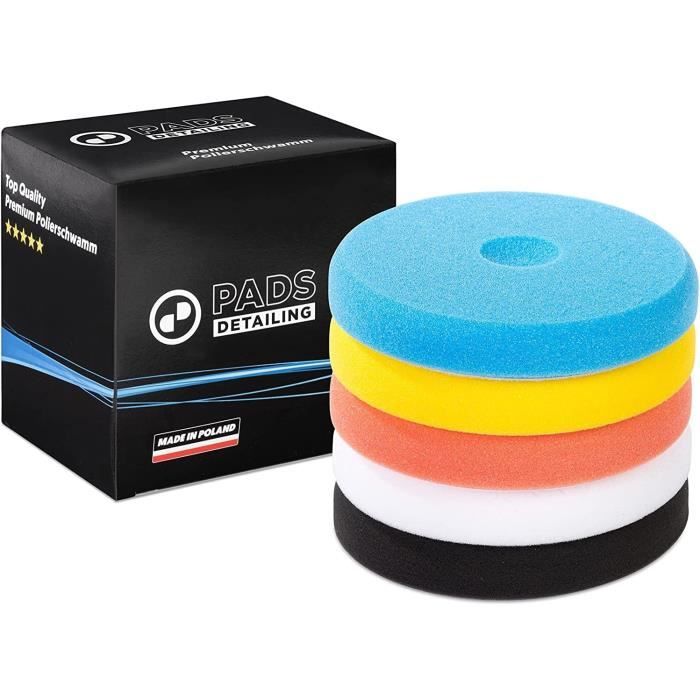 SPTA Kit 5 Tampons Polissage 150mm – Éponge Polisseuse Voiture RO/DA – Heavy Cut, Medium, Finishing Pour Polisseuse Double Action