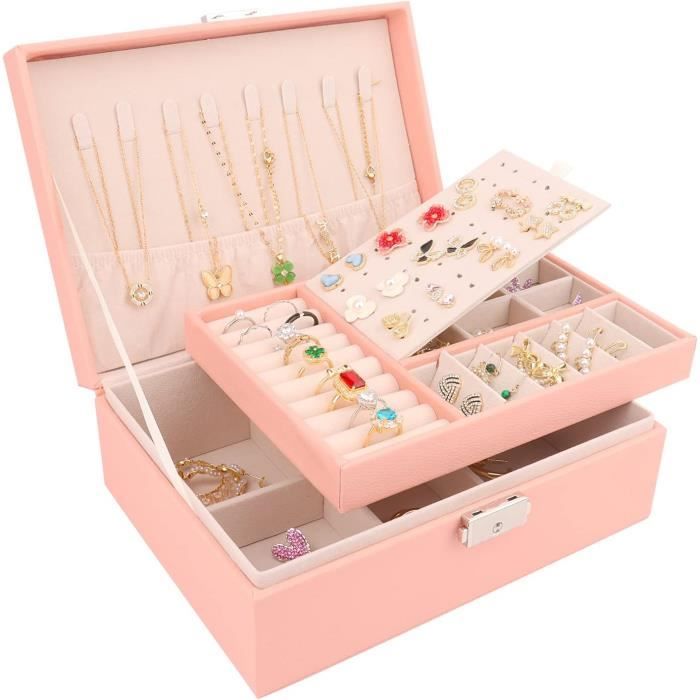 Sudnsadaks Boîte à Bijoux Femme Avec Miroir - Rangement Cuir PU Portable Gris Blanc