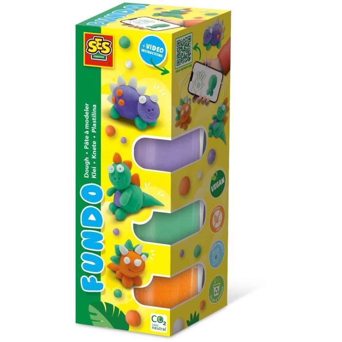 Pâte à modeler FunDo Dinosaures 3x90gr 1x40gr SES CREATIVE Interactive pour les jeunes enfants.