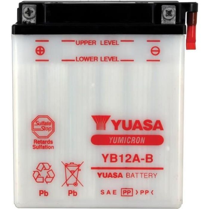 YUASA - Batterie Moto 12V Avec Entretien Sans Pack Acide Yb12A-B / Yb12Ab