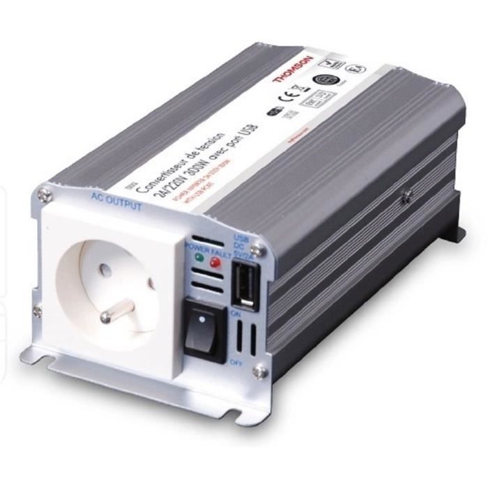 Convertisseur de tension THOMSON - 24V/220 V - 300 W - Prise USB-A 2A - Avec cordon allume cigare