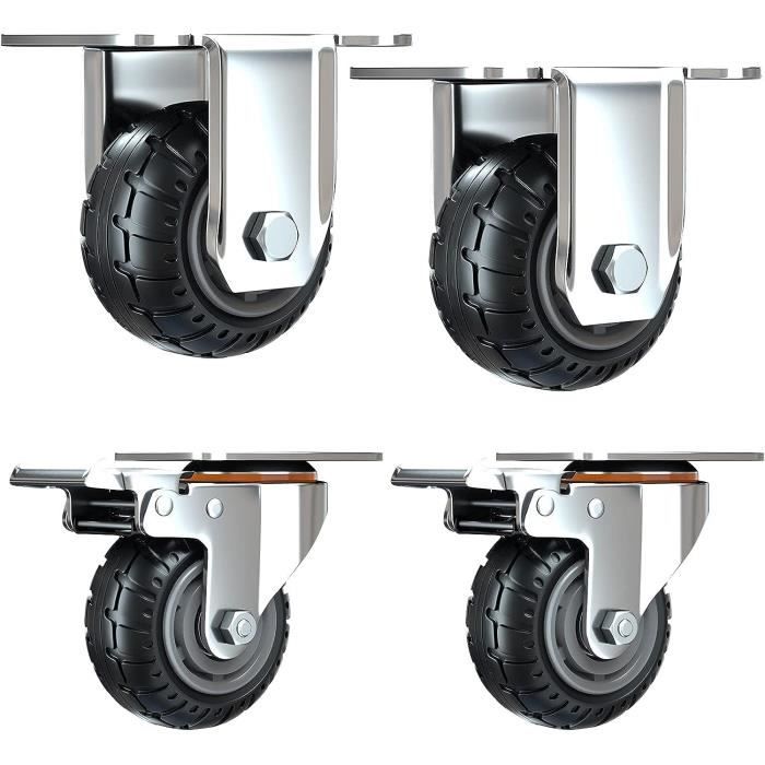 Lot De 4 Roulettes Charge Lourde 65 Mm Avec Levage – 300 Kg Par Roulette, Pivotantes, Pour Établis, Meubles Et Chariots