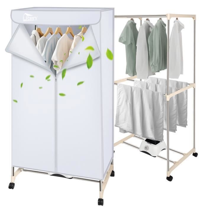 UTEN Sèche-Linge Électrique 1500W Séchoir à Linge Pliable Double Couche Chauffant avec Minuterie 0-180 Min 15kg