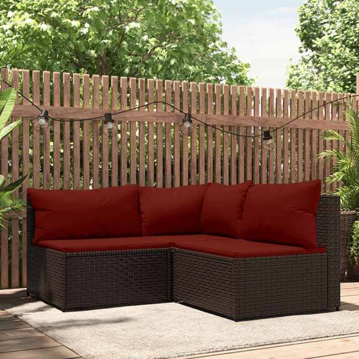 vidaXL Salon de jardin 3 pcs avec coussins Résine tressée ensemble de salon dextérieur ensemble de mobilier 318675 - vue 2