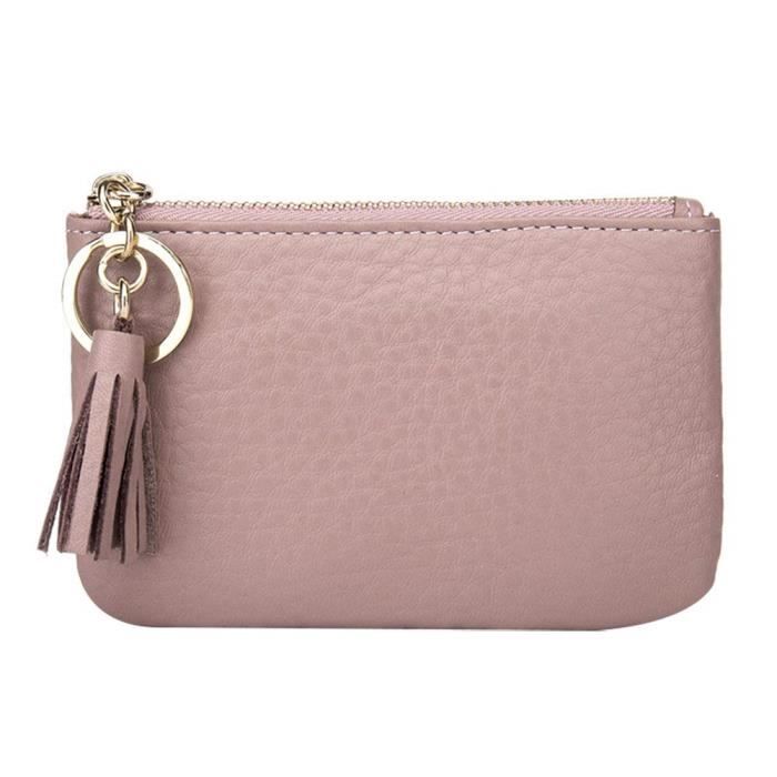 Cuir Véritable Marron Coin Pouch avec anneau métallique pour fermer Haut.