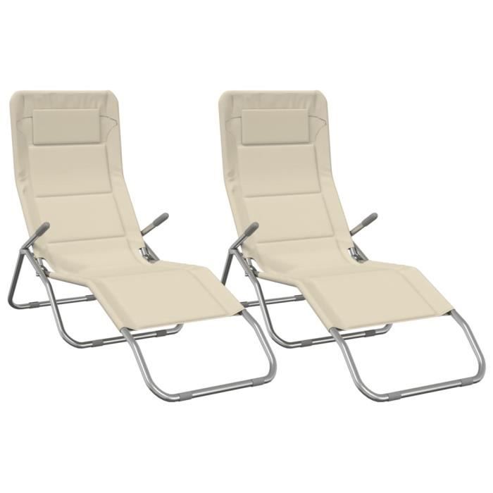 chaises longues pliables 2 pcs crème textilène et acier hao-0d060401312476