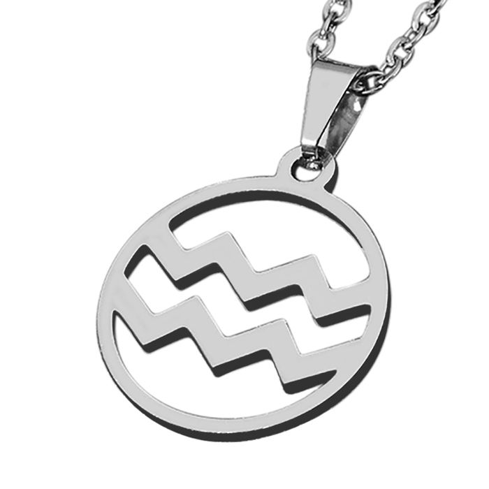 Pendentif Médaille Verseau Zodiaque – Métal Acier Chromé Noir