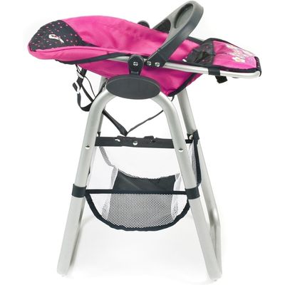 Chaise Haute Pour Poupée Bayer Chic 2000 – Plateau Amovible, Siège Réglable – Gris Et Rose – Pour Poupées Jusqu'à 50 Cm