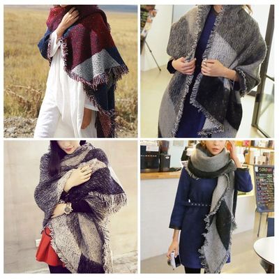 Poncho Polaire Femme Avec Poche Et Boutons - Plaid Châle D'hiver 160x50 Cm à Carreaux