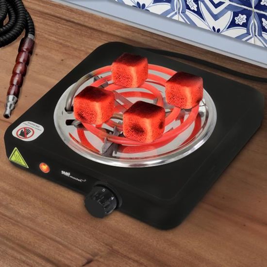 Allume Charbon Électrique 1000W 5 Niveaux - Plaque Chauffante Chicha Barbecue Noir