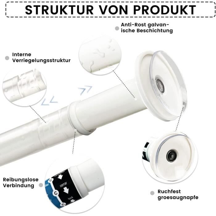 2 Tringles à Rideaux Sans Perçage - Longueur Réglable 30 à 50 Cm - Blanc, Avec Ventouses Et Vis - Pour Fenêtres, Placards