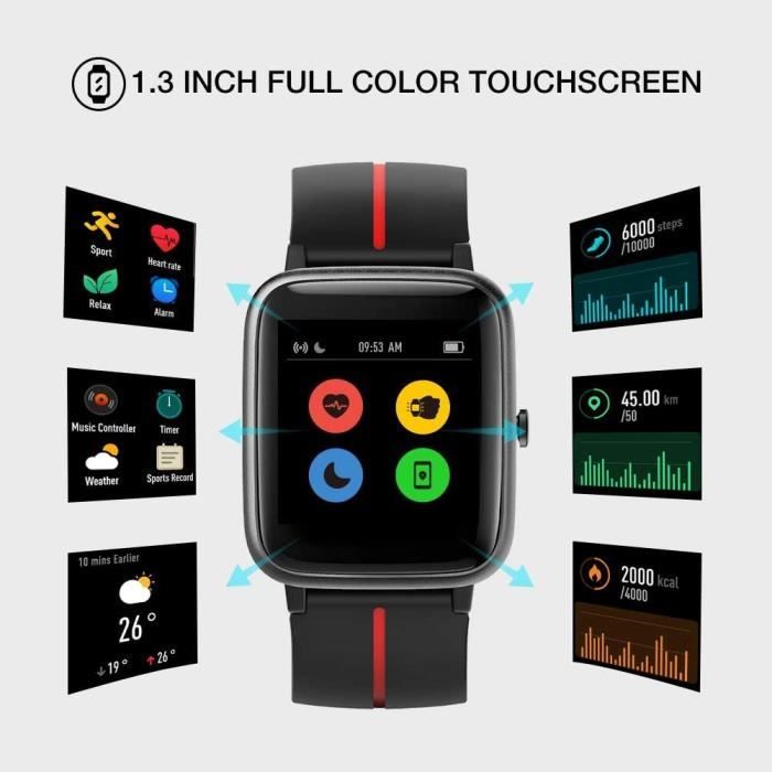 Montre Connectée – Tracker D'activité Cardiaque 24/7 – écran Tactile AMOLED 2,8 Cm – 25 Modes Sport – étanche IP68 – Pour Homme Et Femme