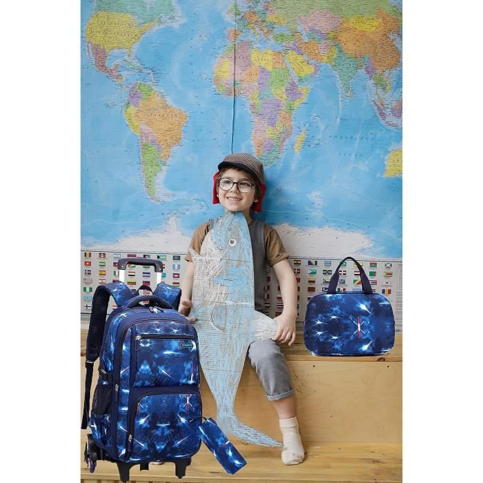 Cartable a roulettes Garcon Sac a Dos Ordinateur Enfant Sac Roulette Enfant Cartable avec Sac a main et Trousse Bleu Cdiscount Bagagerie Maroquinerie