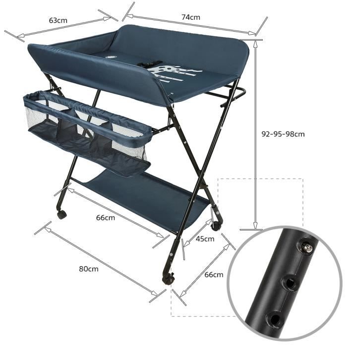 RELOVE Matelas à Langer Pliable Pour Bébé - Table à Langer Portable Avec Poches Filet Et Roulettes - Antibactérien