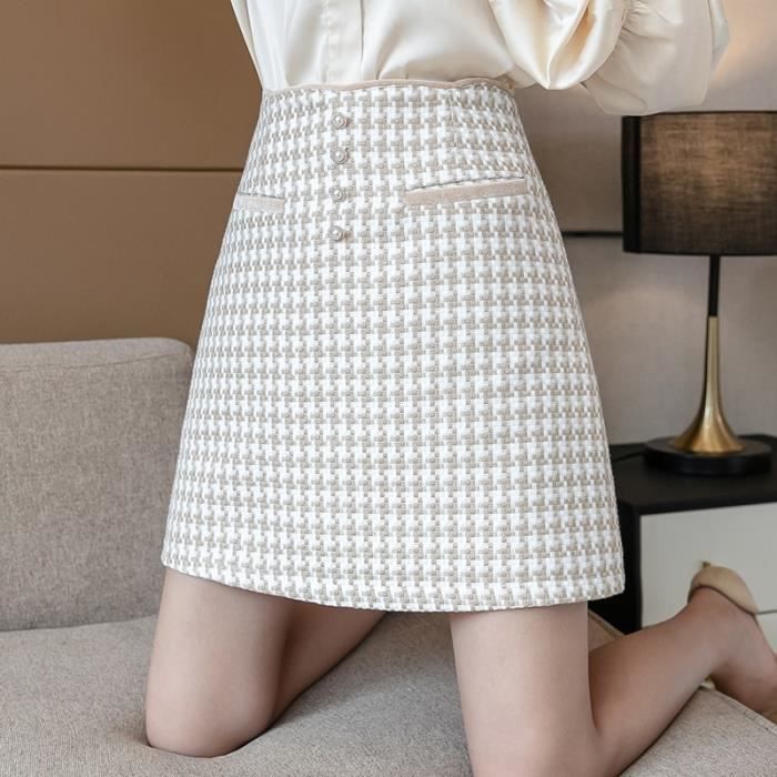Jupe Mini jupe en Tweed pied de poule pour femmes jupe crayon