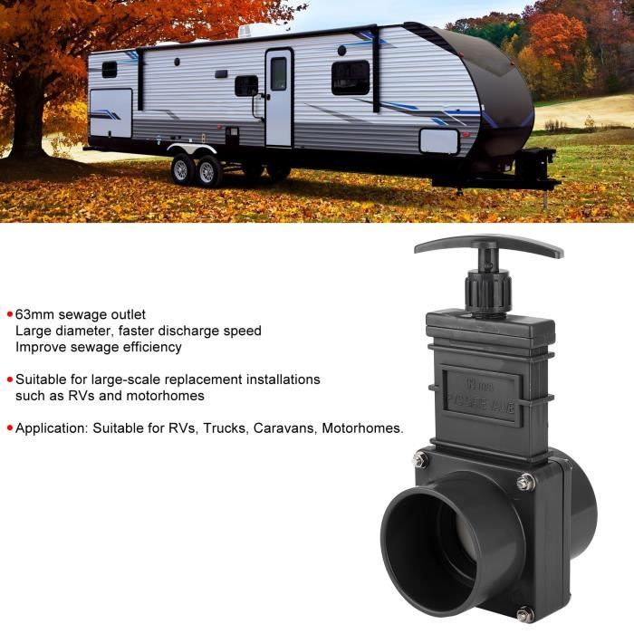Vanne Vidange ABS 50mm Pour Camping-Car, Caravane - Remplacement Évacuation Eaux Usées - Noire