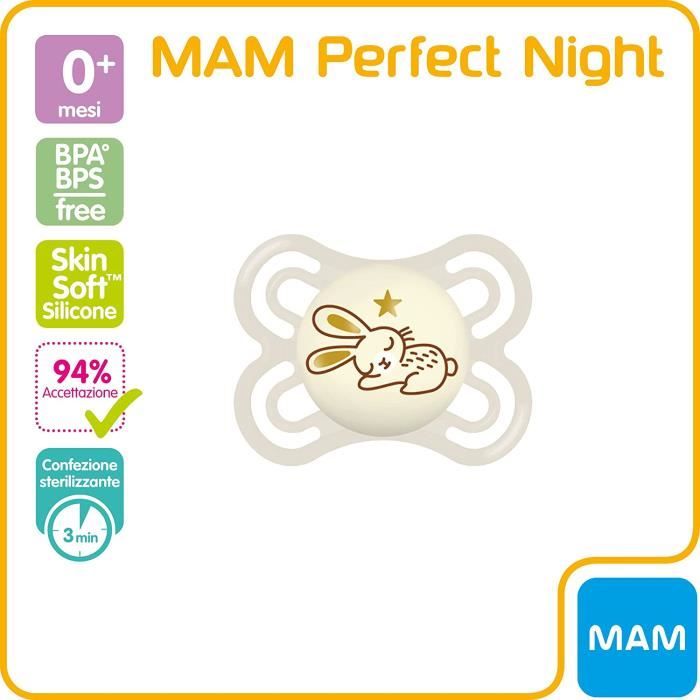 Mam Perfect Night Tétine l neuse en silicone Skinsoft avec étui  porte-tétine, 2 à 6 mois, beige197 - Cdiscount Puériculture & Eveil bébé