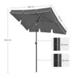 Parasol de Balcon rectangulaire 180 x 125cm - SONGMICS - Gris - Protection UPF 50+ - Toile avec revêtement en PA-2