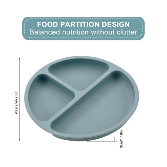 Lot De 2 Assiettes Bébé Avec Ventouse - Acier Inoxydable 304 - 3 Compartiments - Coque Silicone Amovible - Sans BPA - 23cm - 6