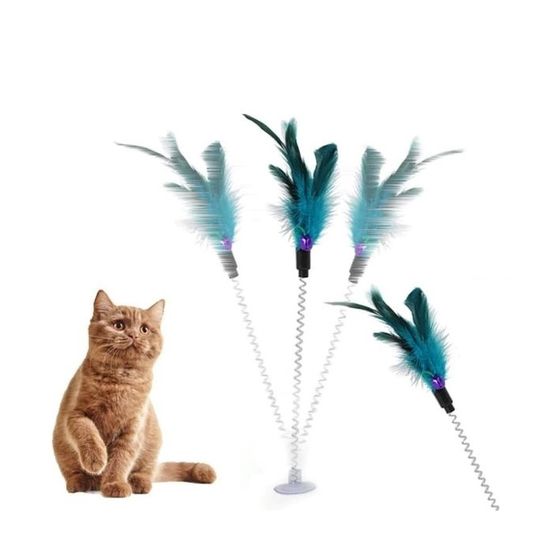 Plumes Et Grelot Jouet Pour Chat Sur Ressort Et Ventouse Cdiscount