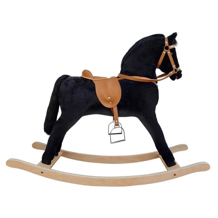 Grand cheval bascule noir en bois cheval en peluche 96 113