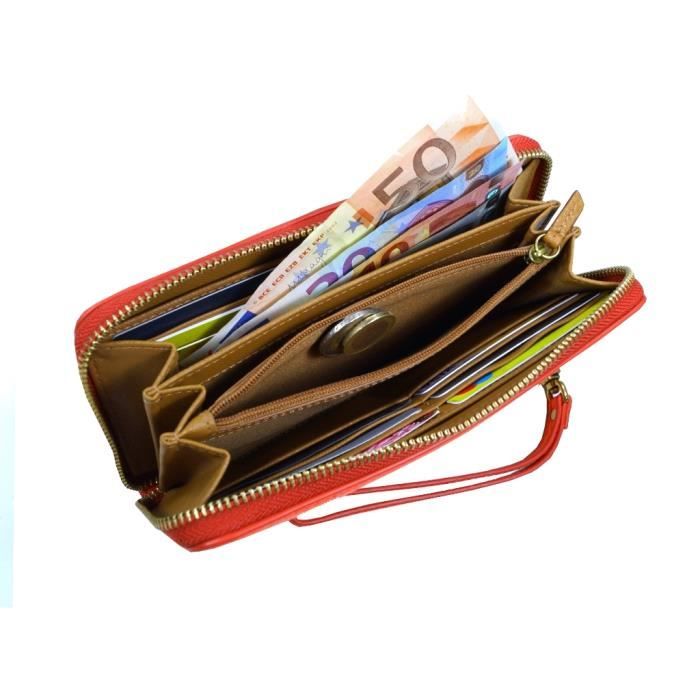 Fossil Portefeuille Fossil Emma Large Zip Clutch Orange Femmes porte monnaie portefeuille Ref 58878 Cdiscount Bagagerie Maroquinerie