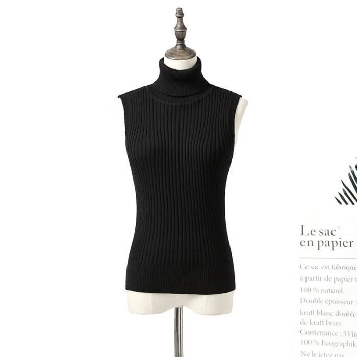 PULL Pull col roul sans manches pour femme tricot moulant