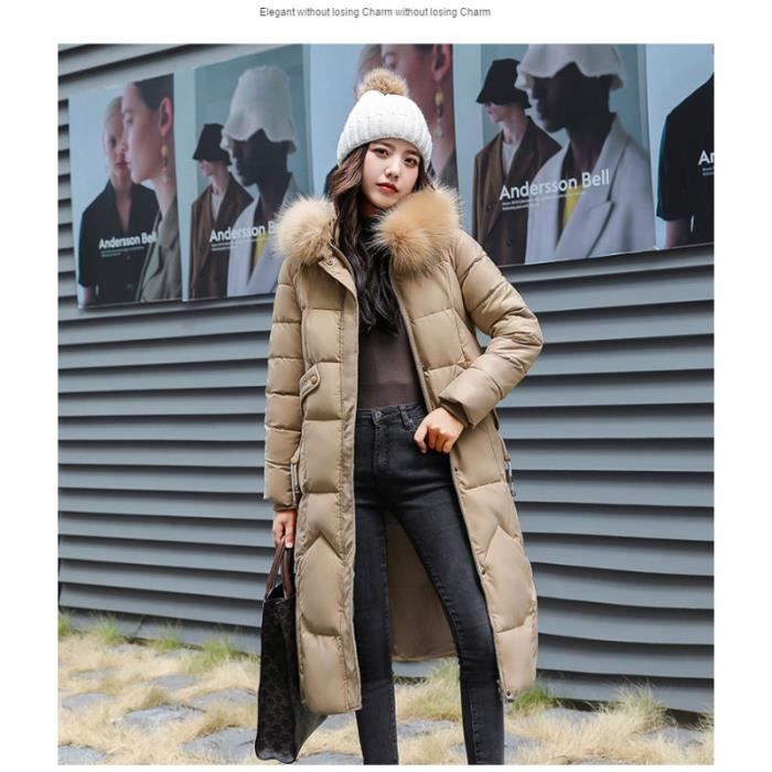 Doudoune d hiver mi longue pour femmes avec capuche fausse fourrure doudoune en coton chaud Red Cdiscount Pret a Porter