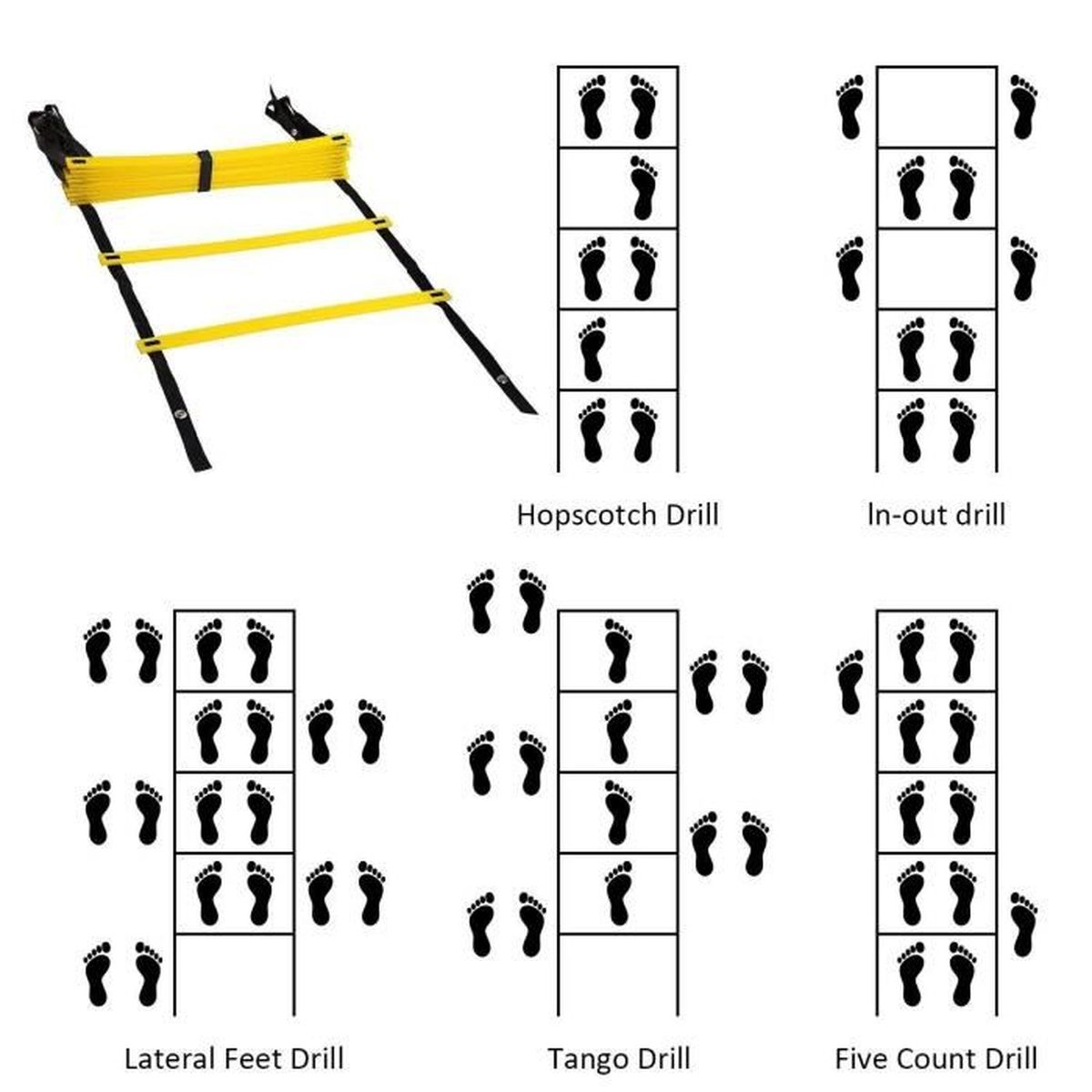/Échelle dagilit/é de football/Échelle de Rythme Entrainement Football /Échelle Entrainement Echelle Agilit/é Ladder//Echelle Football avec Valise Noire pour Les Exercices de Vitesse et de Coordination