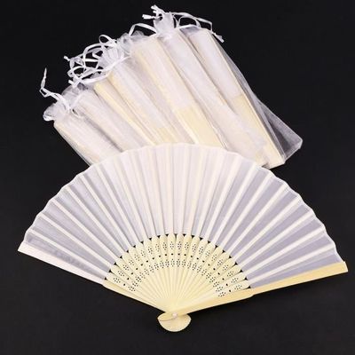 Lot De 10 Éventails à Main En Tissu Avec Pompons - Bambou Qualité A - Rose Tendre