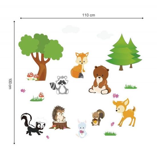 decalmile Stickers Muraux Animaux For/êt Autocollant D/écoratifs Ourson Arbre D/écoration Murale Chambre Enfants B/éb/é Salon
