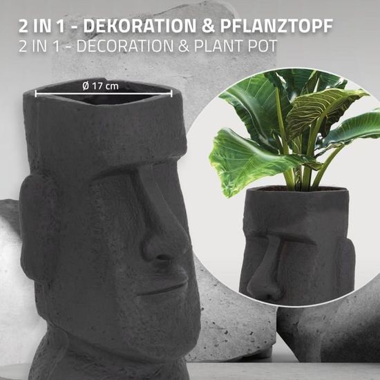 ML-Design Pot de Plantes/Fleurs Tête Île de Pâques, 26x23x43 cm