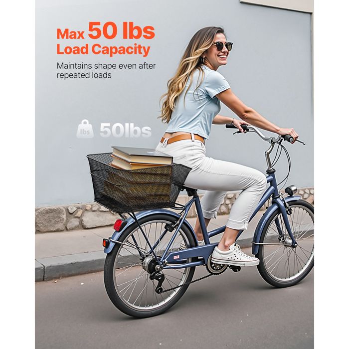 RAYMACE Panier arrière de vélo avec Filet de Chargement et Doublure - Grand Panier de vélo - Support Parfait pour vélo électrique - Noir