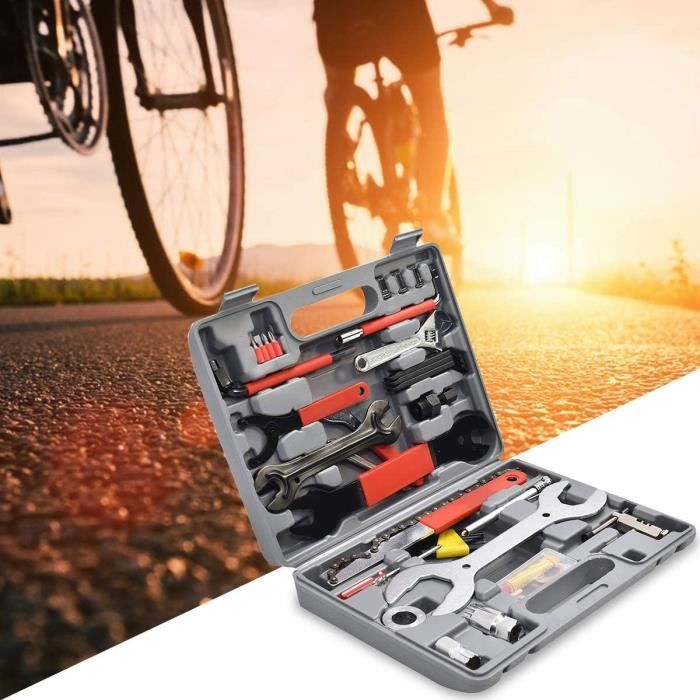 Boîte à outils vélo, Coffret d'outils - 50 Pièces, Kit complet de haute  qualité, pour réparer les freins, la chaîne, les pneus et plus encore,  Coffret de rangement inclus acheter en ligne