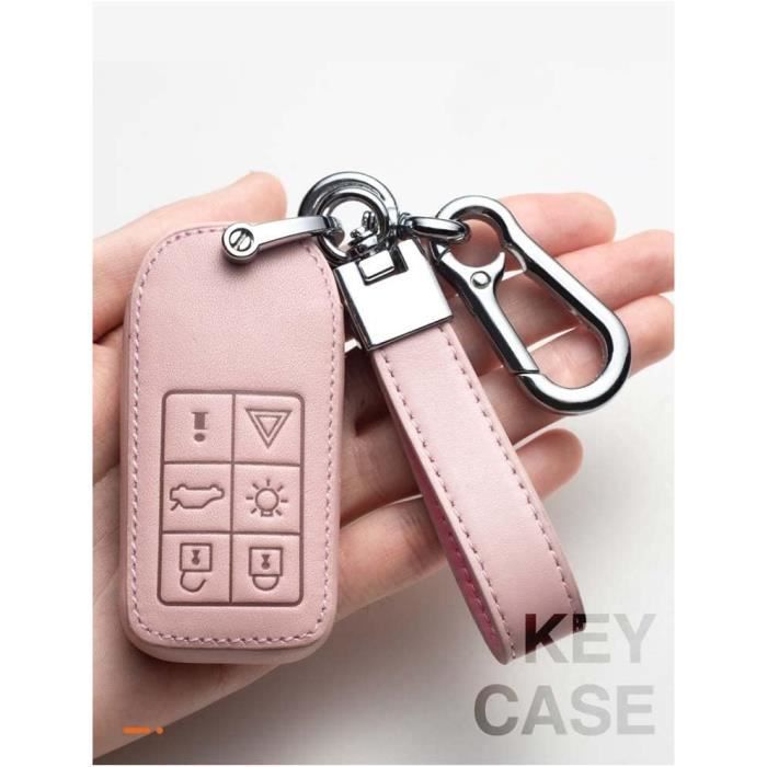 HIBEYO Étui Clé Voiture Cuir Vachette Rose - Compatible KIA K4 Rio Sportage Sorento Optima 3 Boutons